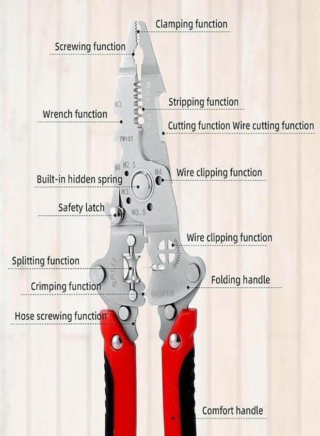 GNEY Multifunction 12 in 1 Foldable Wire Striper Pliers 8.46 Inch - Heavy Duty Wire Cutter, Crimper, Stripping Tool (8-16 AWG) with Folding Handle & Safety Lock for Electricians, DIY & Home Repair - Image 3